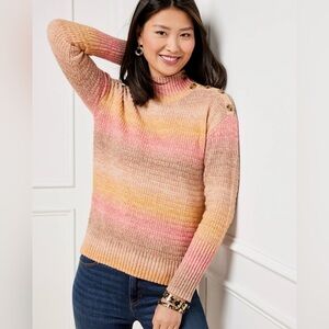 Talbots Multicolor Striped Cotton Knit Button Shoulder Sweater Large Petite Wool